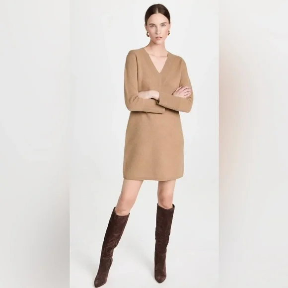 Vince Wool & Cashmere Sweater Dress Sand Shell Size XL NEW - Picture 1 of 14